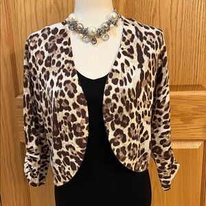 Chico's Animal Print 3/4 Ruched Sleeve Light Weight Bolero Cardigan / Shrug